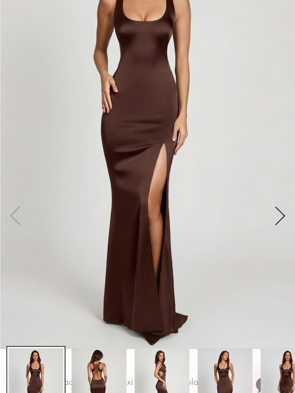 NEVER WORN Brown maxi dress with scoop neck line and OPEN TIE BACK